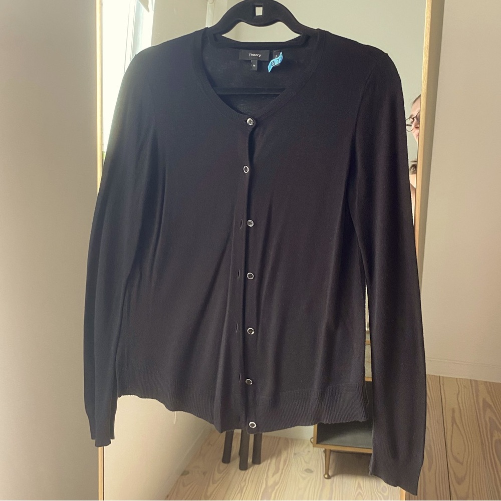 Theory Black Button Up Cardigan Sweater